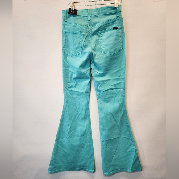 DJG Denim High Waisted Flare Jeans Teal Aqua Stretch Retro Style Jeans Size 11 - Picture 5 of 9